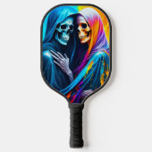 Skeletten verpakt in een regenboog gepersonaliseer pickleball paddle (Voorkant)
