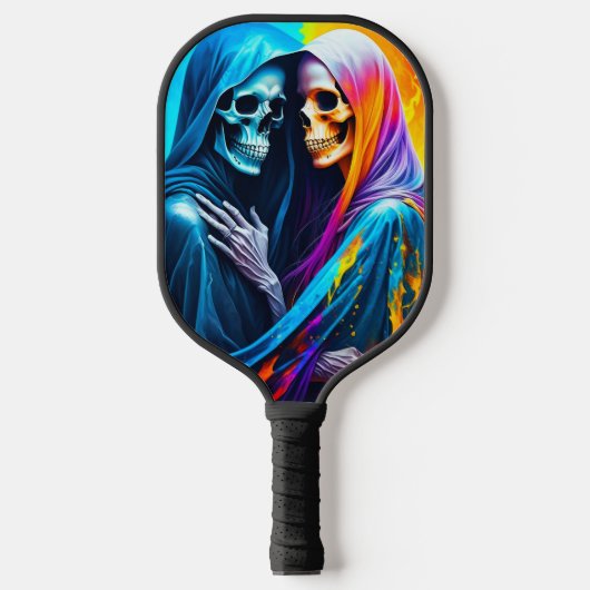 Skeletten verpakt in een regenboog gepersonaliseer pickleball paddle (Voorkant)