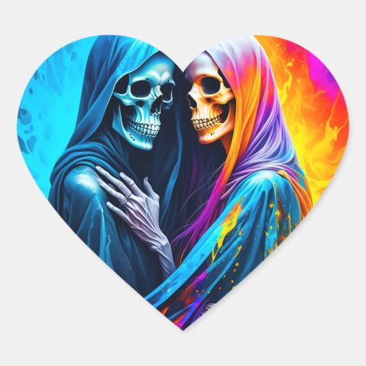 Skeletten verpakt in een regenboog hart sticker (Voorkant)