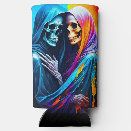 Skeletten verpakt in een regenboog seltzer blikjeskoeler (Achterkant)