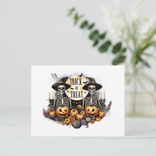 Skeletten Vroegen om Snoep of Streken Halloween An Uitnodiging Briefkaart (Staand voorkant)