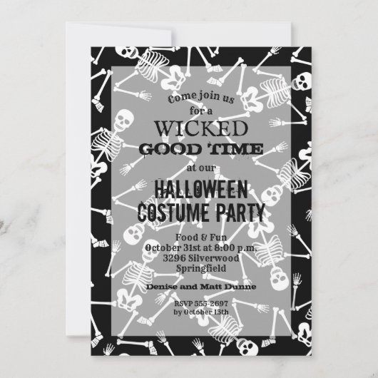 Skeletten Zwarte Halloween Party-uitnodigingen (Voorkant)