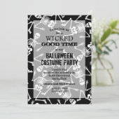 Skeletten Zwarte Halloween Party-uitnodigingen (Staand voorkant)