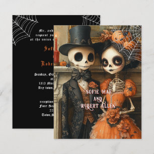 Skeletten Zwarte Spinnen Halloween Bruiloft Kaart