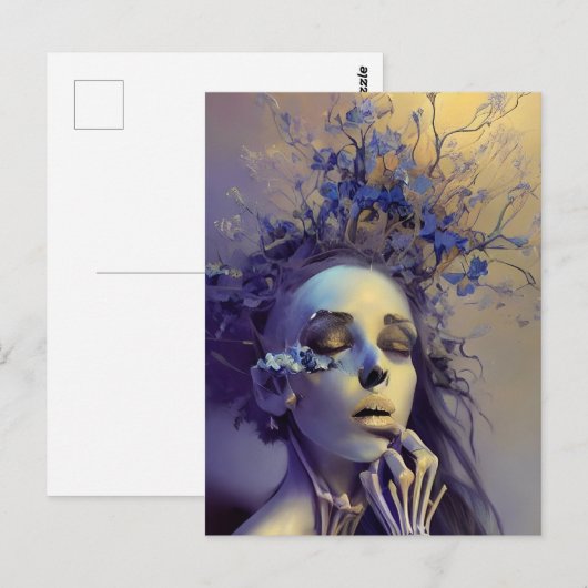 Skeletvrouw met bloemen die uit haar schedel groei briefkaart (Voorkant / Achterkant)