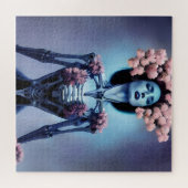 Skeletvrouw met bloemen legpuzzel (Horizontaal)