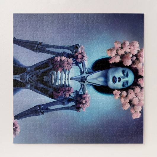 Skeletvrouw met bloemen legpuzzel (Horizontaal)