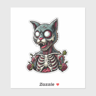 Skeletzombie kat met Rozen Sticker