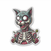 Skeletzombie kat met Rozen Sticker (Voorkant)