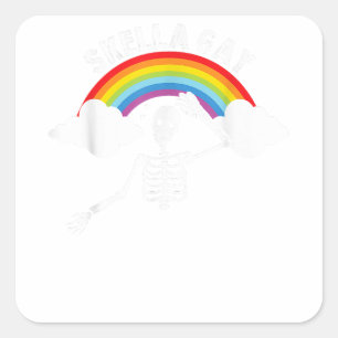 Skella Gay Spooky Halloween Skelet LGBT Ondersteun Vierkante Sticker