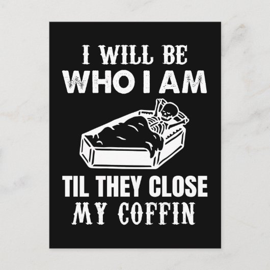 Skeloton ik ben wie ik ben tot ze Coffin sluiten Briefkaart (Voorkant)