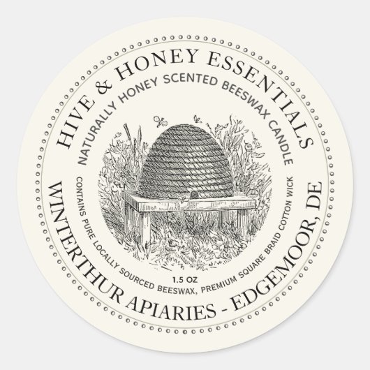  Skep Hive Candle Label Ivory (Voorkant)