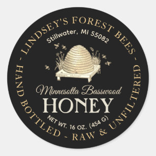  Skep Honey Label Hand gebotteld Raw Basswood