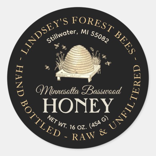  Skep Honey Label Hand gebotteld Raw Basswood (Voorkant)