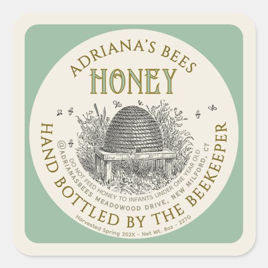  Skep Honey Label op Bleek Groen (Voorkant)