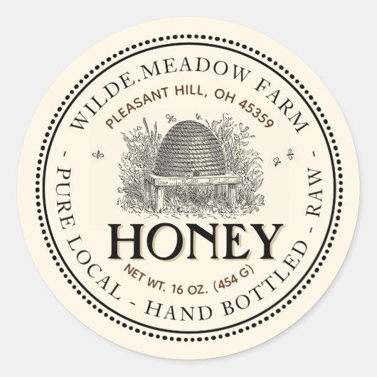  Skep Lokale Honey Jar Label Ivory (Voorkant)
