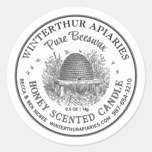  Skep Pure Bijenwas Kaarsetiket Wit Ronde Sticker (Voorkant)