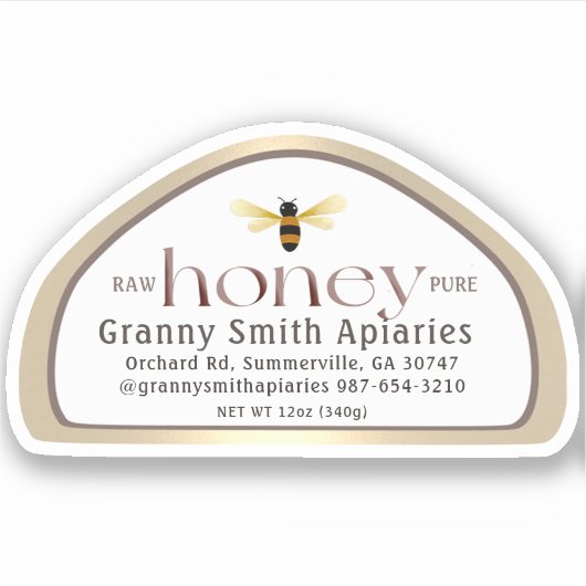 Skep vormige Honing label voor 12 oz Jar Gold Bord (Voorkant)