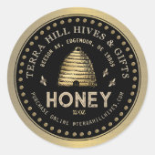 Skep with Bees op Black and Gold Honey Label (Voorkant)