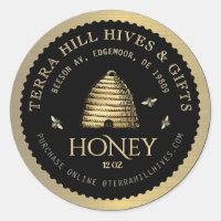 Skep with Bees op Black and Gold Honey Label
