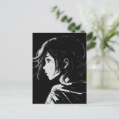 Sketch Anime Manga Girl Portret Briefkaart (Staand voorkant)