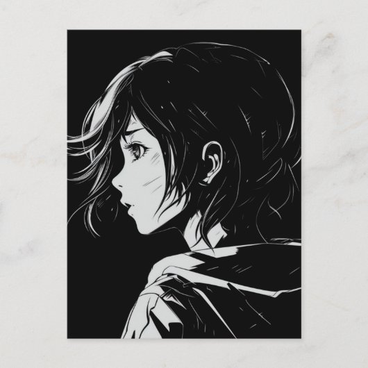 Sketch Anime Manga Girl Portret Briefkaart (Voorkant)
