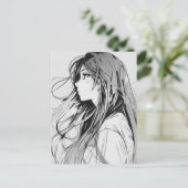 Sketch Anime Manga Girl Portret Briefkaart (Staand voorkant)
