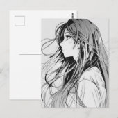 Sketch Anime Manga Girl Portret Briefkaart (Voorkant / Achterkant)