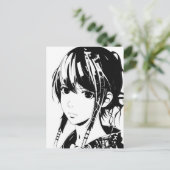 Sketch Anime Manga Girl Portret Briefkaart (Staand voorkant)