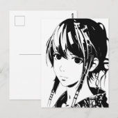 Sketch Anime Manga Girl Portret Briefkaart (Voorkant / Achterkant)