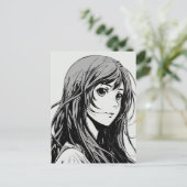 Sketch Anime Manga Girl Portret Briefkaart (Staand voorkant)