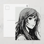 Sketch Anime Manga Girl Portret Briefkaart (Voorkant / Achterkant)