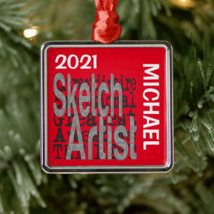 Sketch Artist Extraordinaire CUSTOM Metalen Ornament