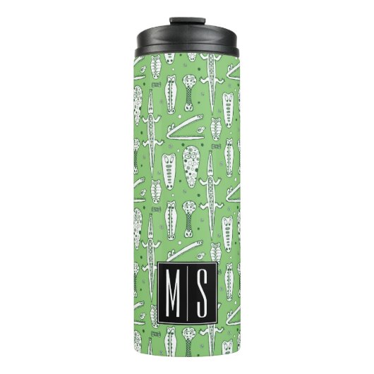 Sketch Crocodile Pattern | Monogram Thermosbeker (Voorkant)