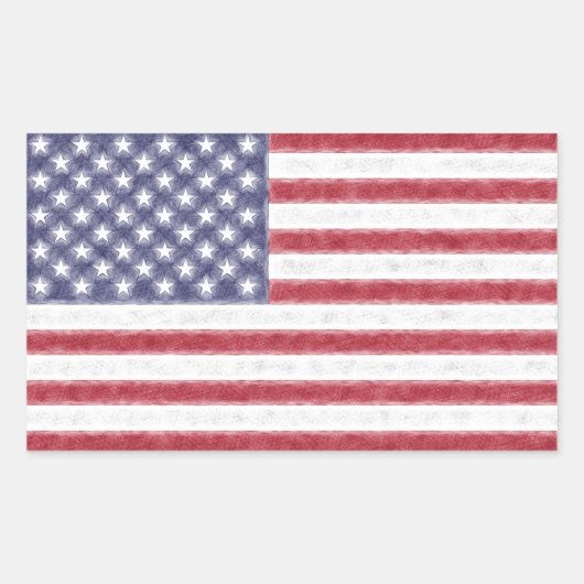 Sketch Effect USA Vlag sterren en Stripes Rechthoekige Sticker (Voorkant)