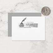 Sketch Faux Silver Quill Pen Script Notitiekaartje (Voorkant / Achterkant in situ)