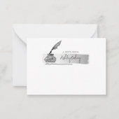Sketch Faux Silver Quill Pen Script Notitiekaartje (Voorkant)
