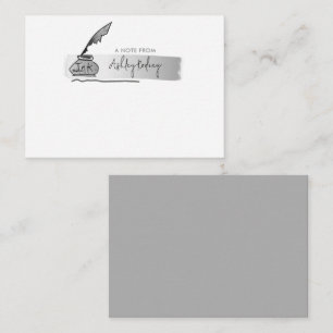Sketch Faux Silver Quill Pen Script Notitiekaartje