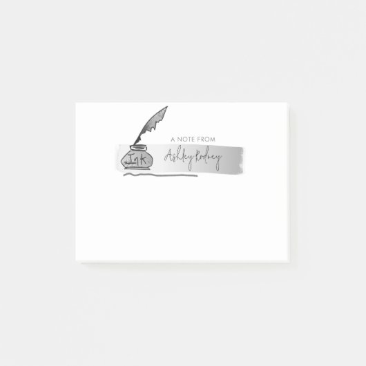 Sketch Faux Silver Quill Pen Script Post-it® Notes (Voorkant)