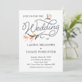 Sketch Floral Minimal Boho Wedding Invitation Kaart (Staand voorkant)