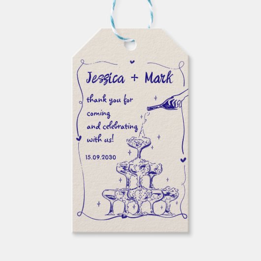 Sketch Funky Champagne bruiloft dank u Cadeaulabel (Voorkant)