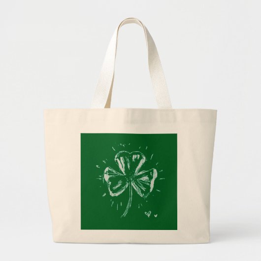 Sketch Shamrock – Hand-Drawn Irish Clover Design Grote Tote Bag (Voorkant)