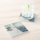 Sketch van zeilschip surfen door Zee Glazen Onderzetter (Schuin)