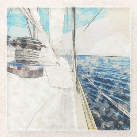 Sketch van zeilschip surfen door Zee Glazen Onderzetter (Voorkant)