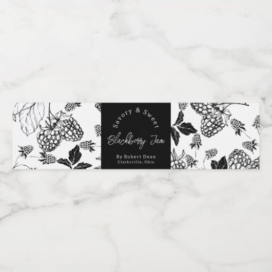 Sketch Zelfgemaakte Blackberry Jam Wrap-around Lab Waterfles Etiket (Enkel label)