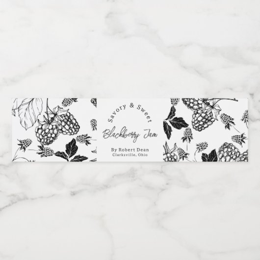 Sketch Zelfgemaakte Blackberry Jam Wrap-around Lab Waterfles Etiket (Enkel label)