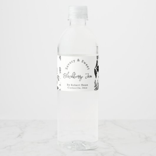 Sketch Zelfgemaakte Blackberry Jam Wrap-around Lab Waterfles Etiket (Voorkant)