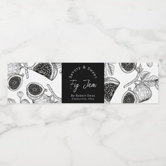 Sketch Zelfgemaakte Fig Jam Wrap-around Label Waterfles Etiket (Enkel label)