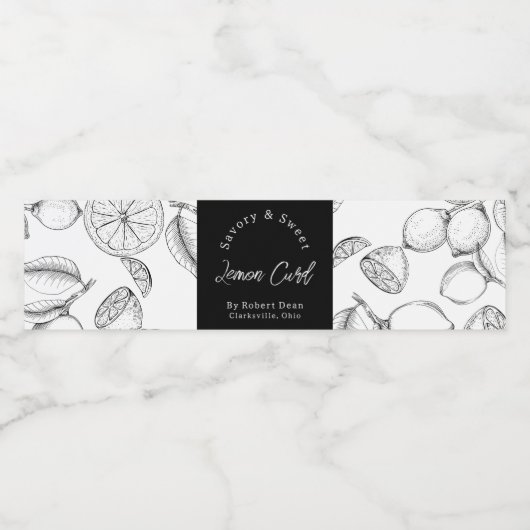 Sketch Zelfgemaakte Lemon Curd Wrap-around Label Waterfles Etiket (Enkel label)