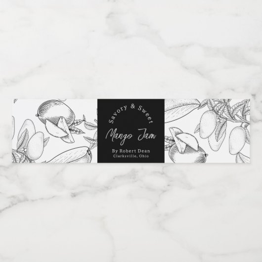 Sketch Zelfgemaakte Mango Jam Wrap-around Label Waterfles Etiket (Enkel label)